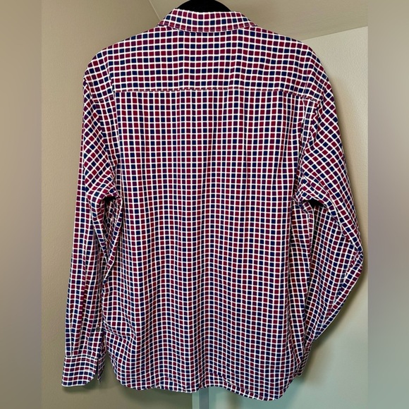 Bugatchi‎ Men's Size Large Shaped Fit Button Front Shirt Navy/Red Plaid - Picture 3 of 7